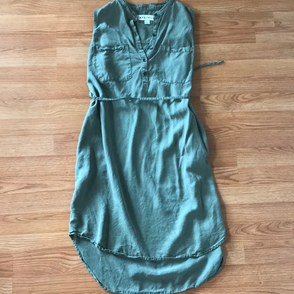 Army green high low camper dress